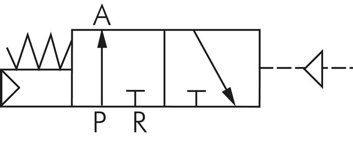 Schaltsymbol: 3/2-Wege Pneumatikventil, Grundstellung geöffnet (NO)